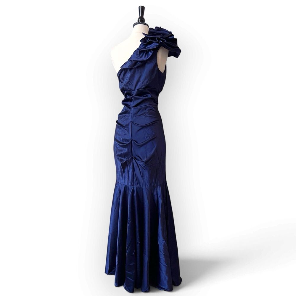 Xscape Y2K Mermaid Prom Dress 12 One Shoulder Satin Maxi Gown Whimsigoth Vintage - Picture 10 of 12